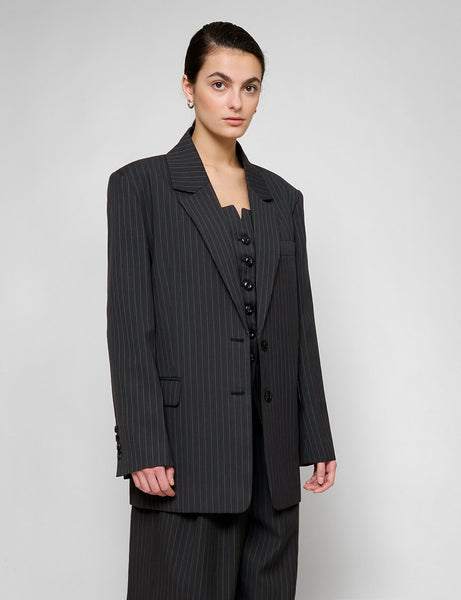 ジャケット sacai Pinstripe blazer NEW SACAI Hybrid Chalk Stripe Ribbed Wool Blazer Cardigan In