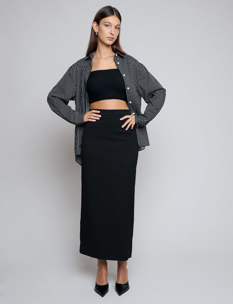 【YOURNUS】Pinto Stripe Crop Shirt Crop Fit Half Zip Detail Pinstripe Shirt｜Sumwon