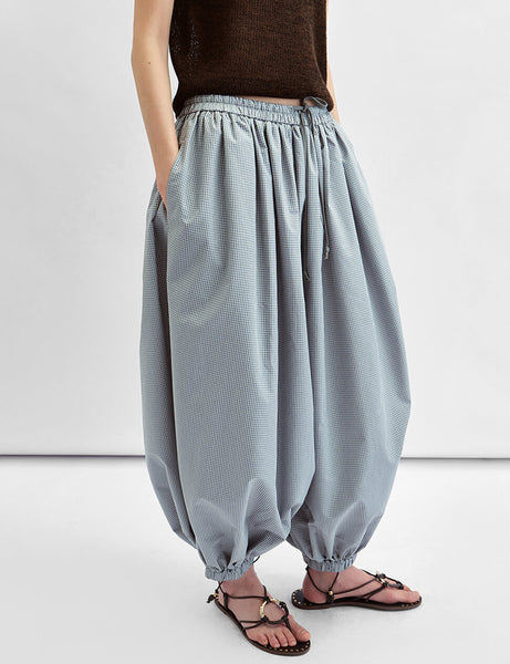 Micro Check Balloon Pants – Wide Leg Drawstring | Pixie Market