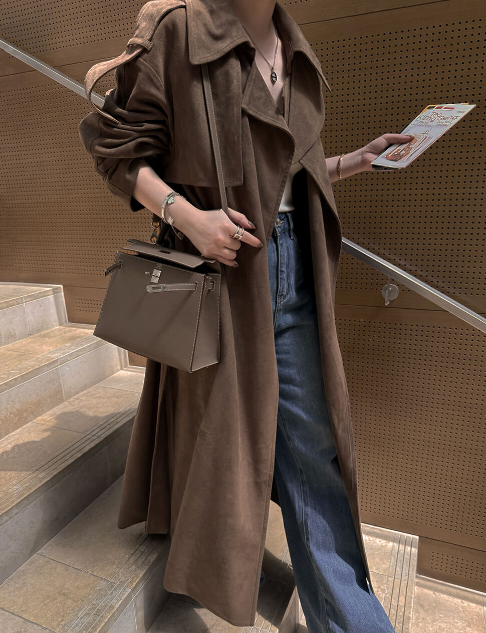 Brown Oversized Suede Trench Coat
