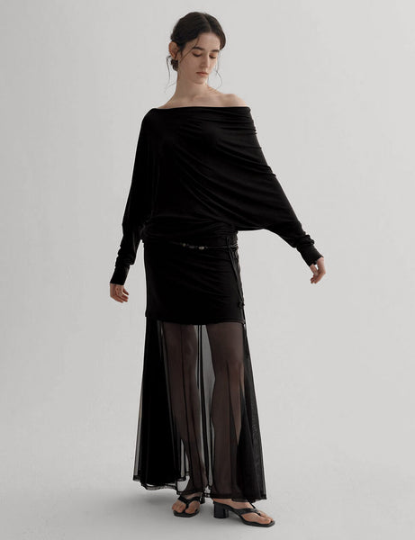 Black Semi Sheer Tube Skirt