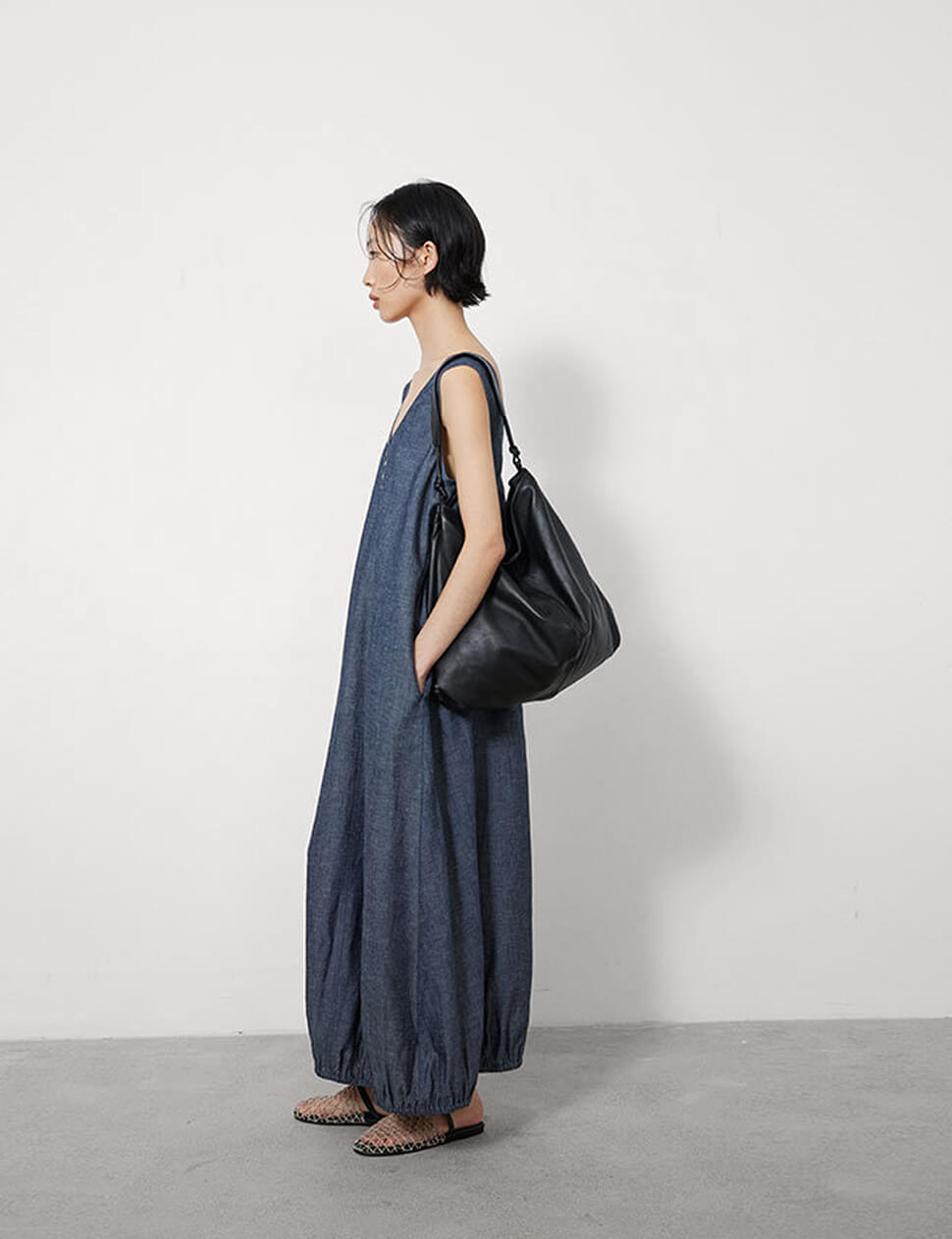 Bubble Hem Chambray Dress