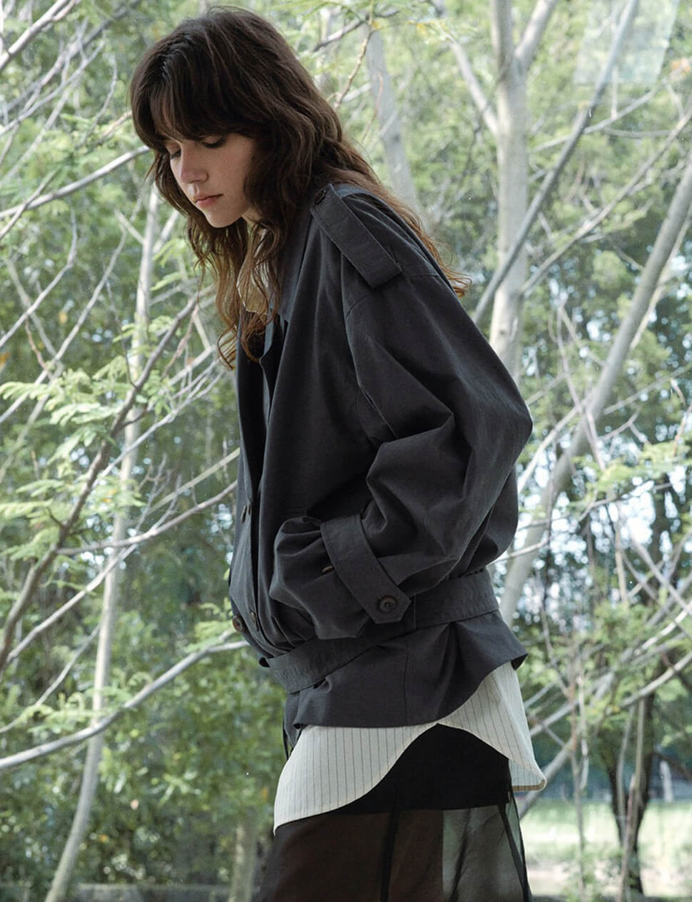 Charcoal Oversized Crop Trench-PREORDER