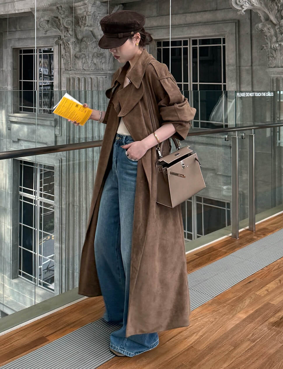 Brown Oversized Suede Trench Coat