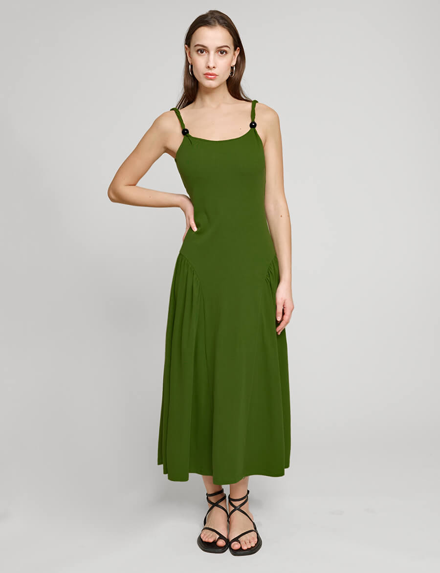 Olive Bead Strap Dress