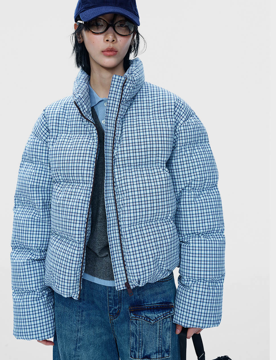 Blue Plaid Puffy Jacket-PREORDER