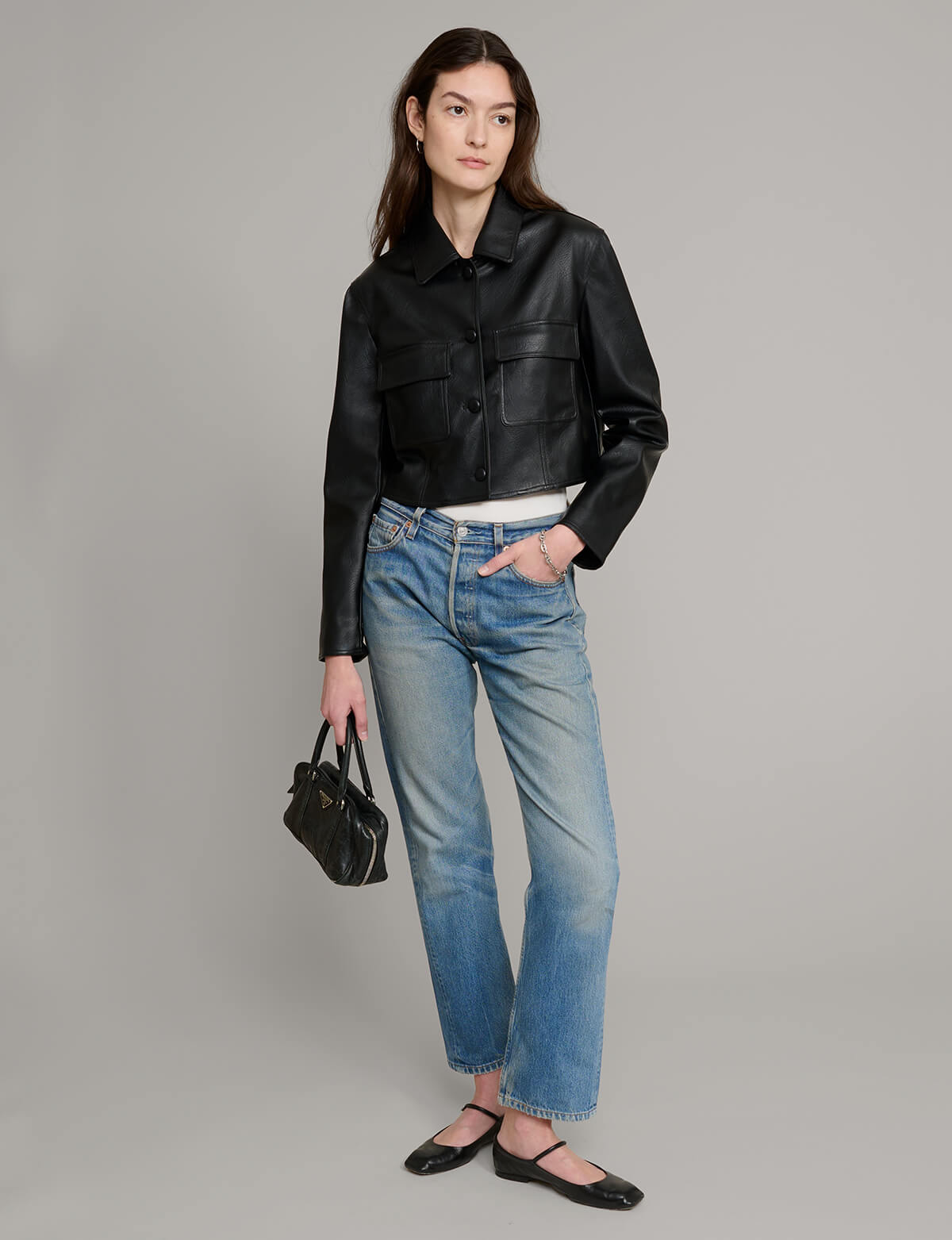 Black Leather Crop Jacket