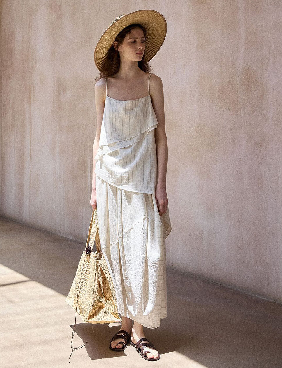 Cream Striped Cocoon Skirt