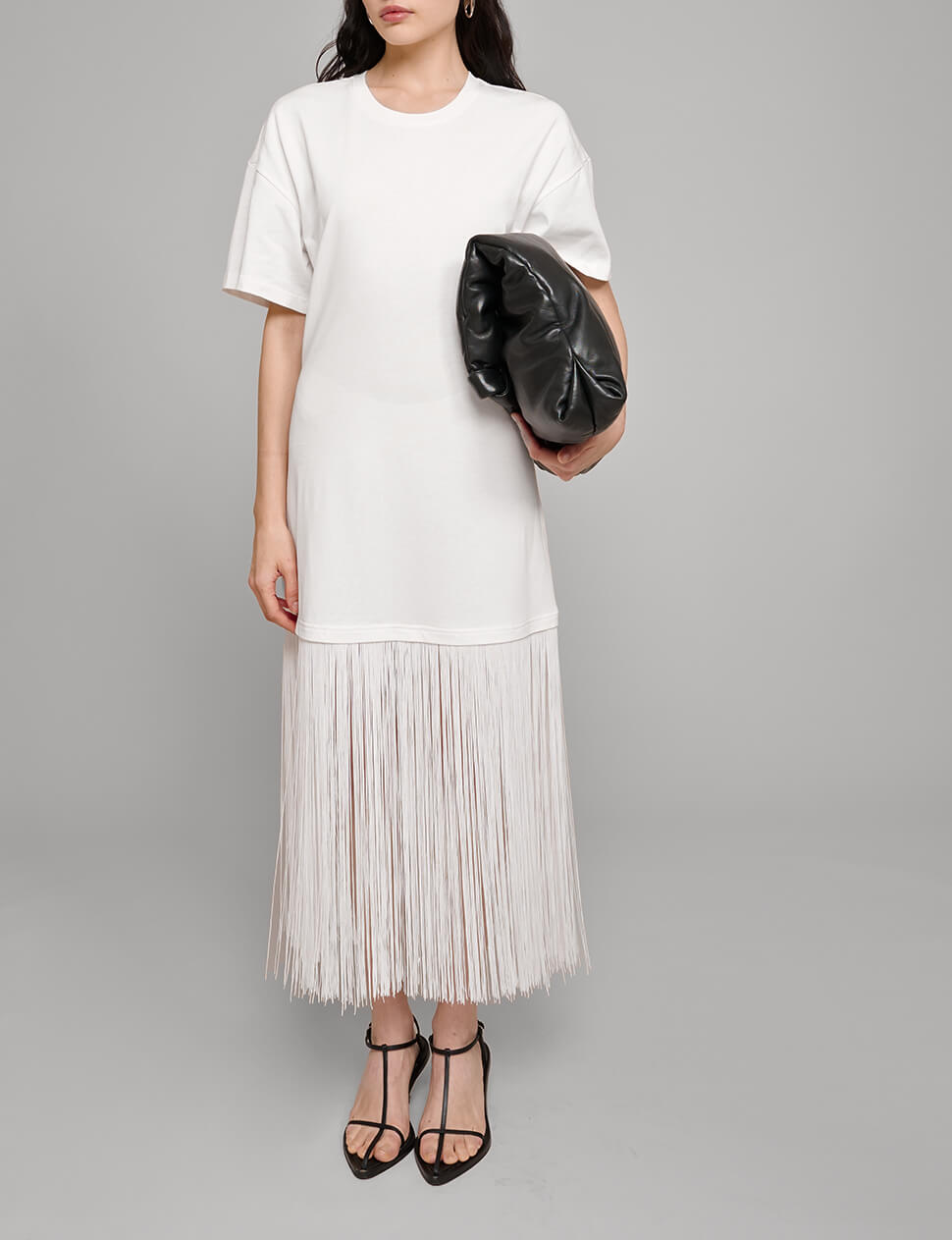 White Fringe Cotton Tee Dress