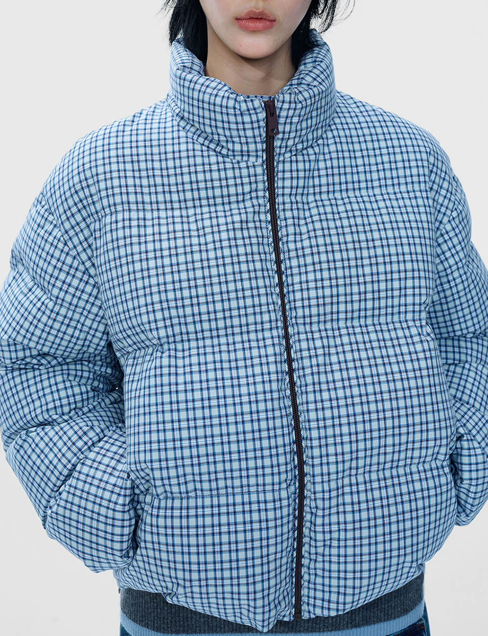 Blue Plaid Puffy Jacket-PREORDER