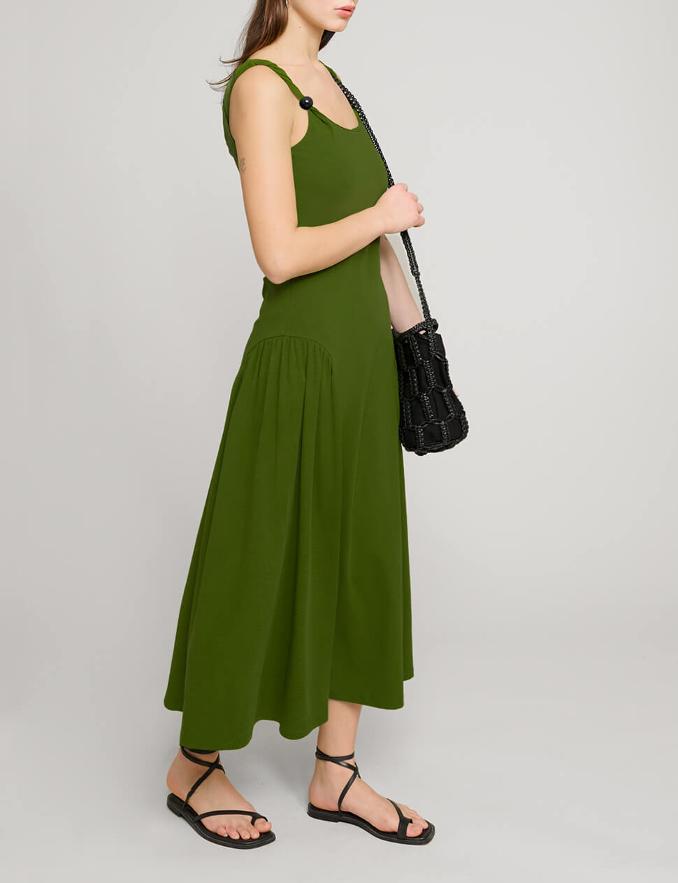 Olive Bead Strap Dress