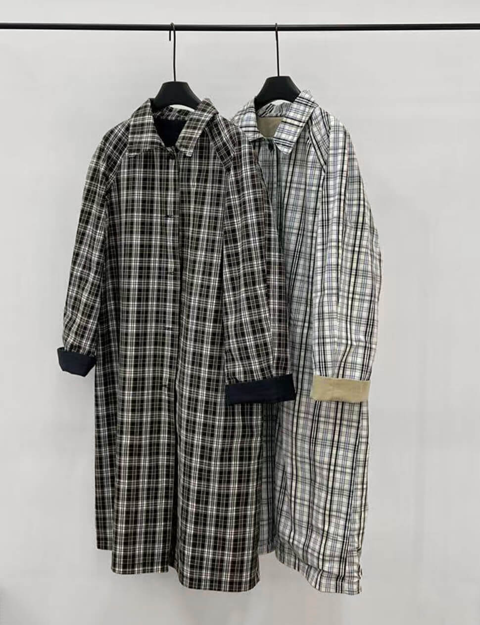 Navy Plaid Reversible Trench Coat-