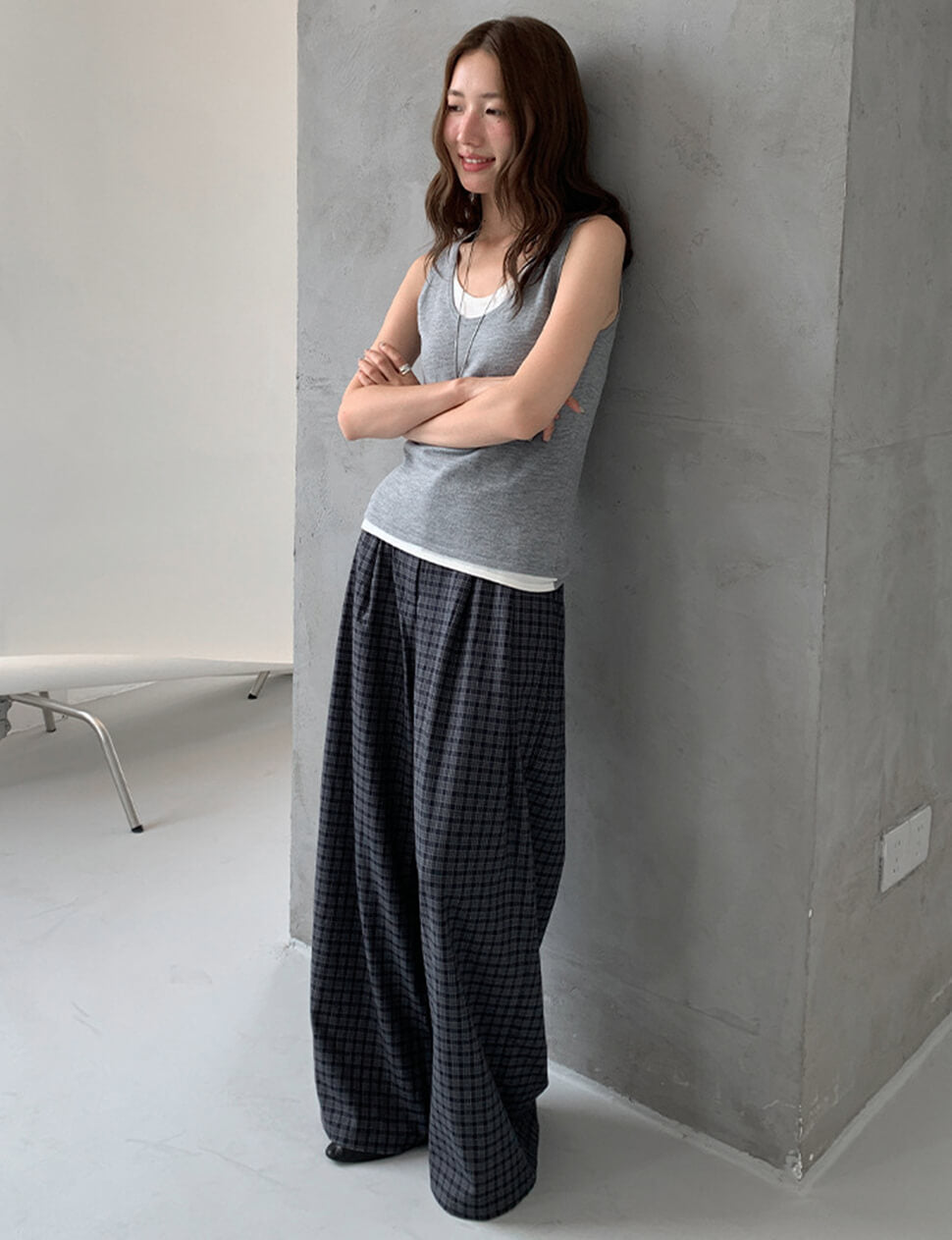 Navy Plaid Pants
