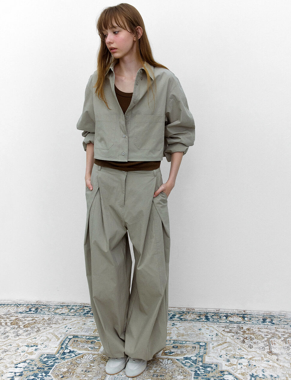 Grey Crop Pocket Shirt