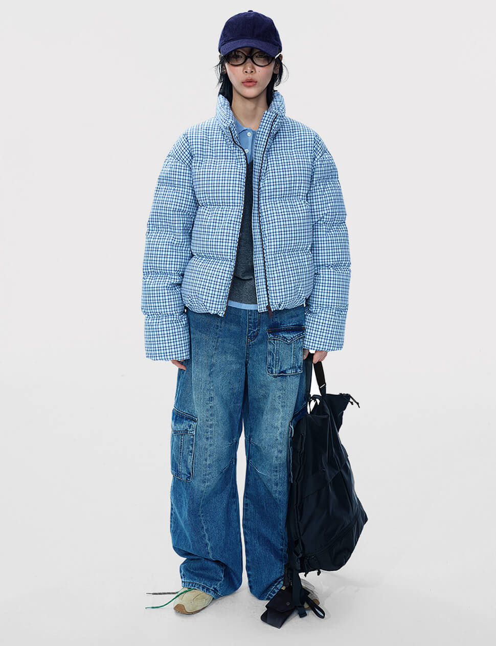 Blue Plaid Puffy Jacket-PREORDER