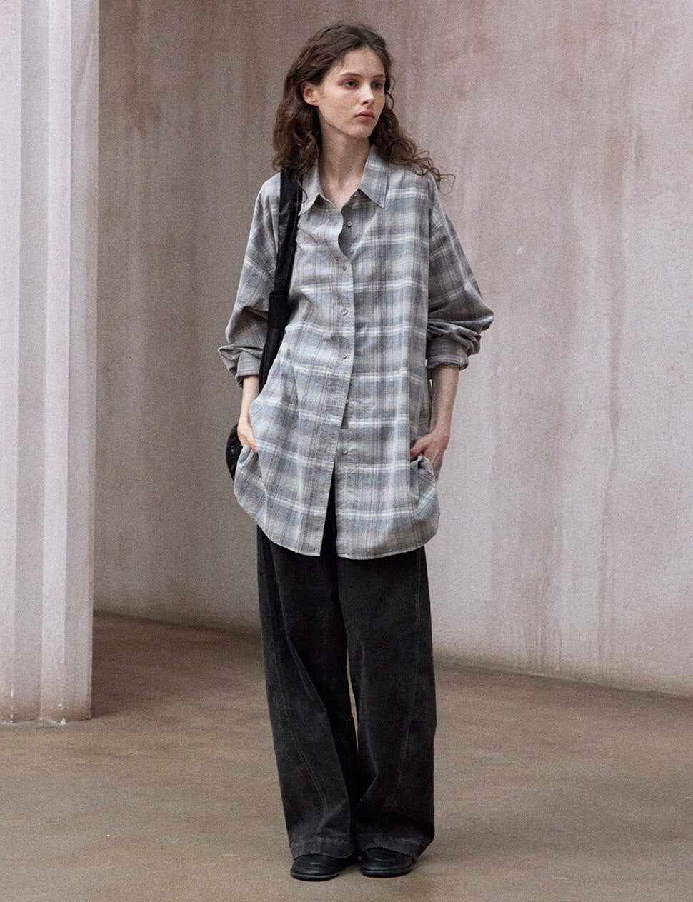 Grey Plaid Oversized Shirt