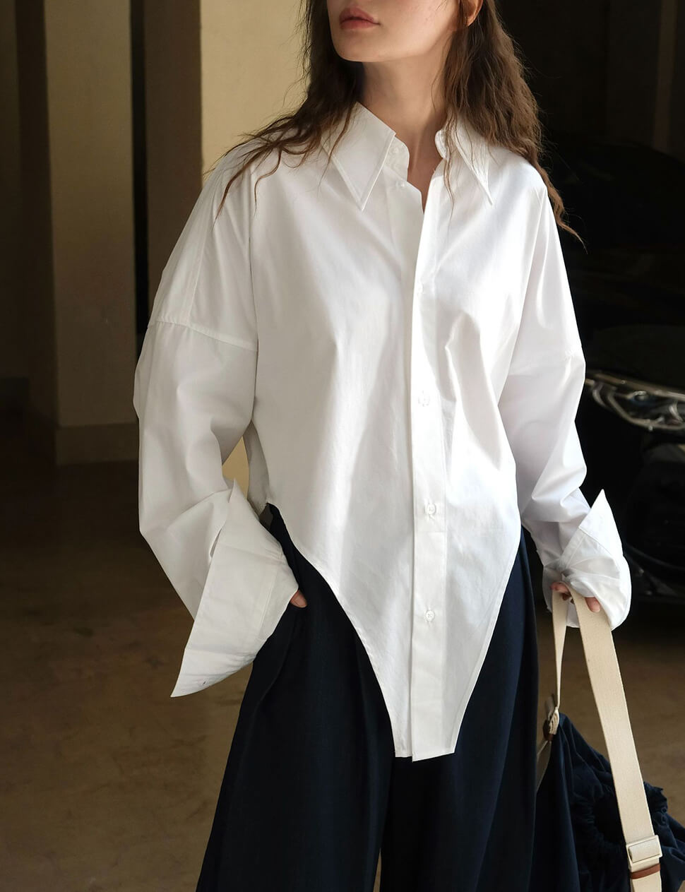 White Oversized Asymmetric Shirt