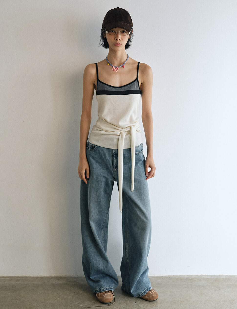 Cream Knit Tie Tank