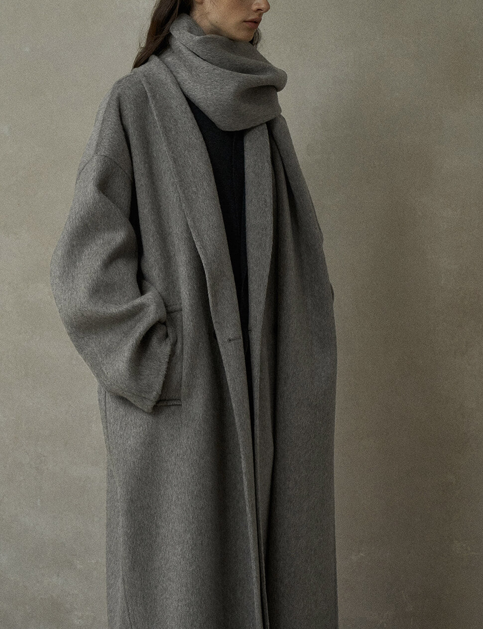 Grey Oversized Wool Coat