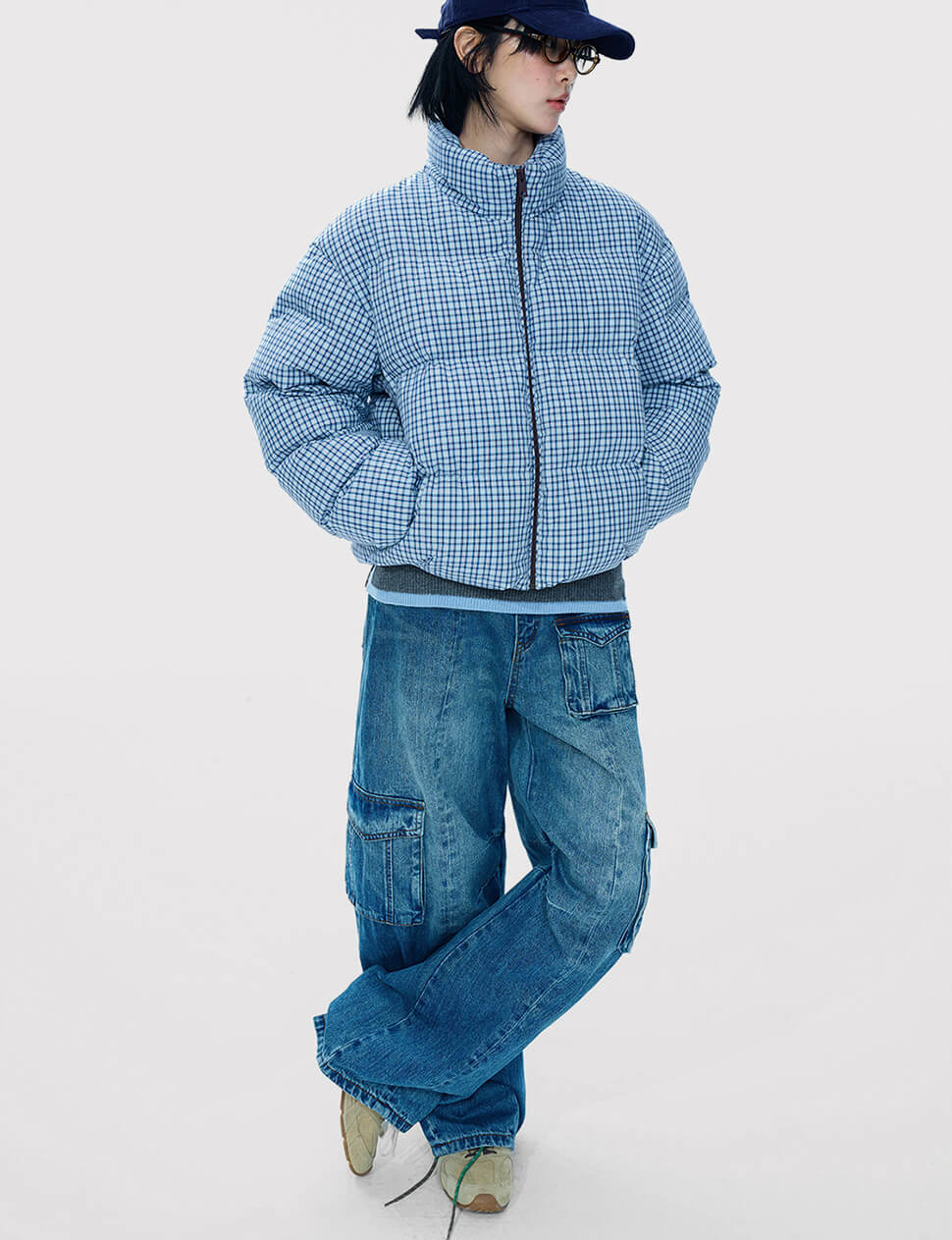 Blue Plaid Puffy Jacket-PREORDER