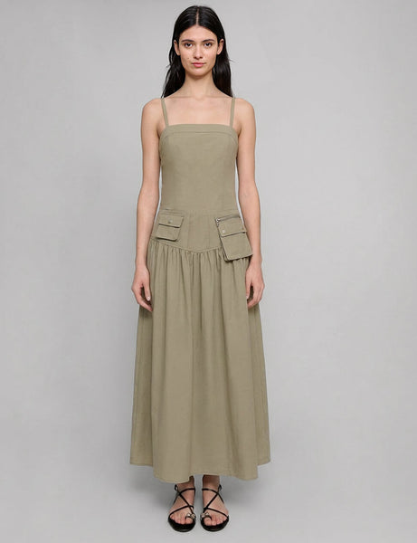 khaki colour dress Women's Organic Coastal Double Gauze Beach To Brunch Dress in Khaki Green | Size XL