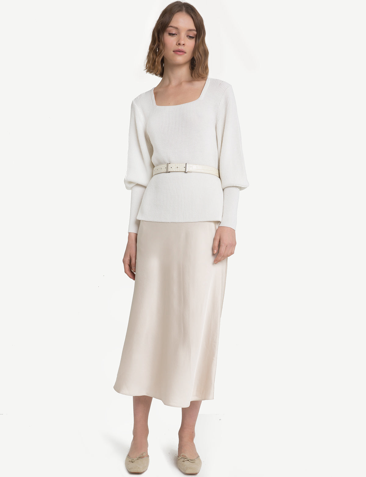 Ivory Silk Satin Long Skirt