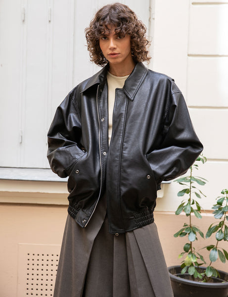 Pixie Market Nash Oversized Leather Bomber Jacket-PREORDER