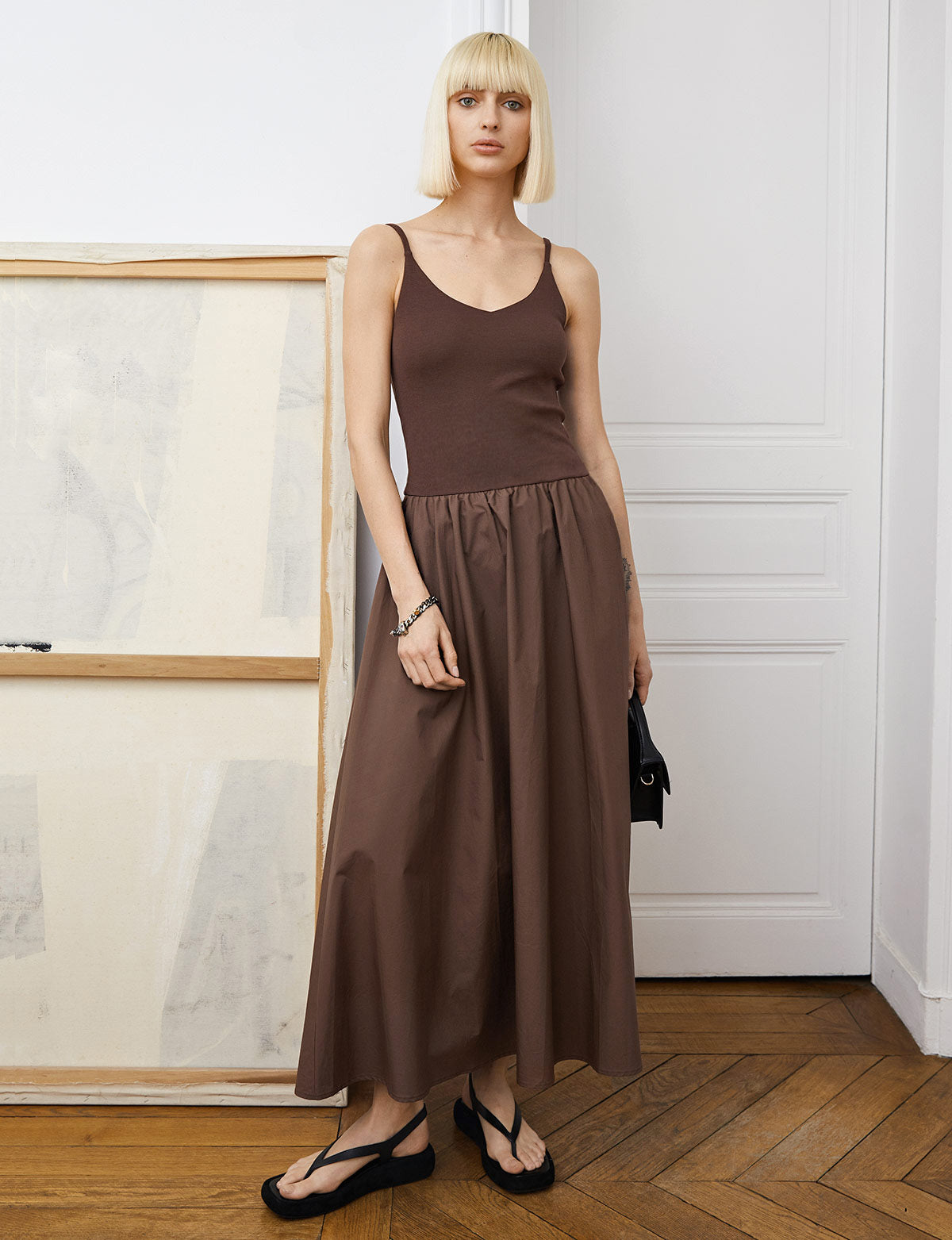 Bea Combination Maxi Dress in Brown