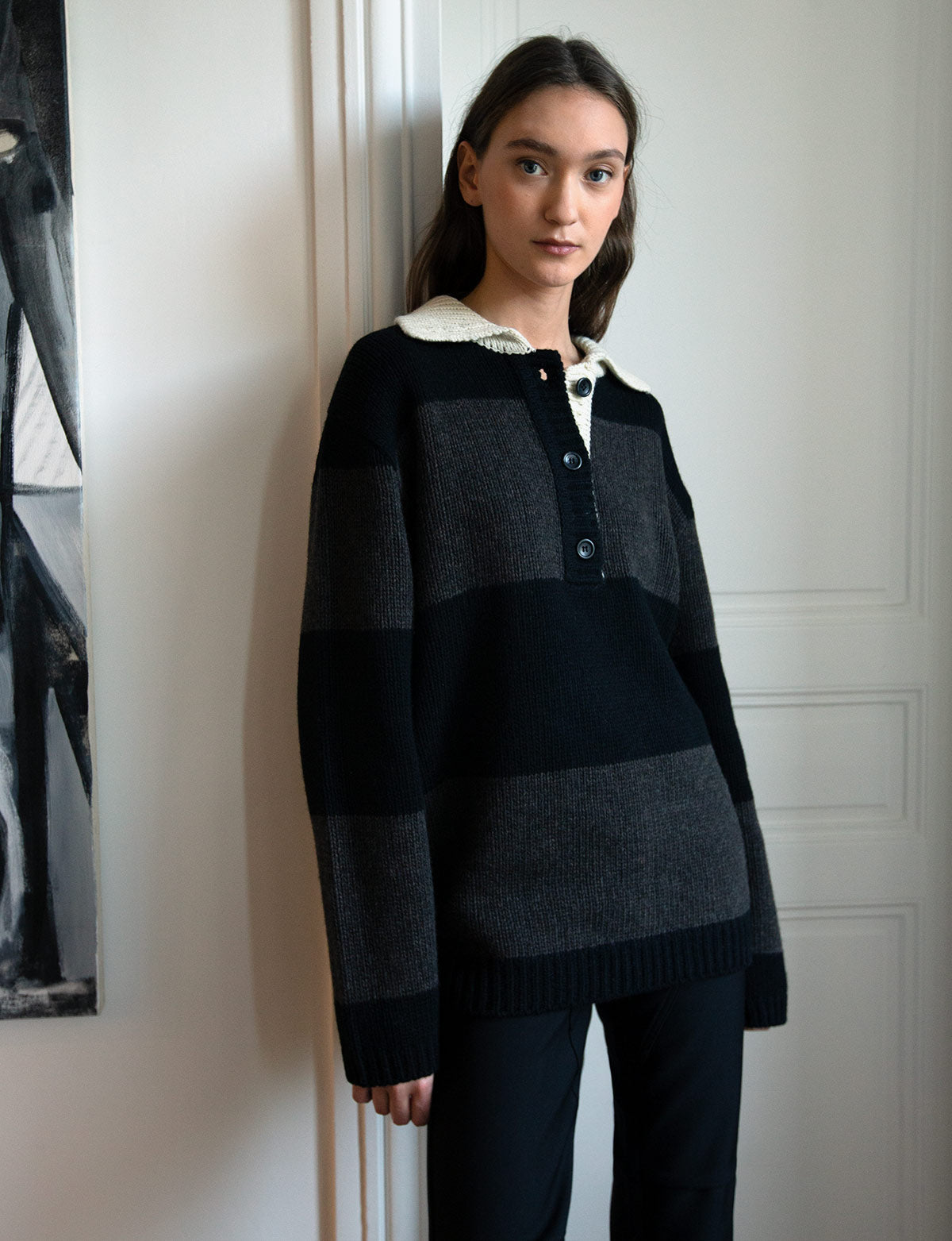 Stripe Knit Polo Sweater-BESTSELLER