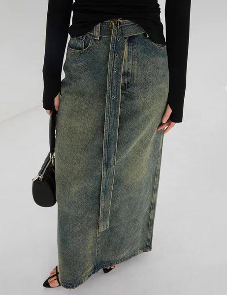 [Margesherwood ] / ☆  WASHED MAXI DENIM SKIRT / camel Triarchy66abe874001a2206521940