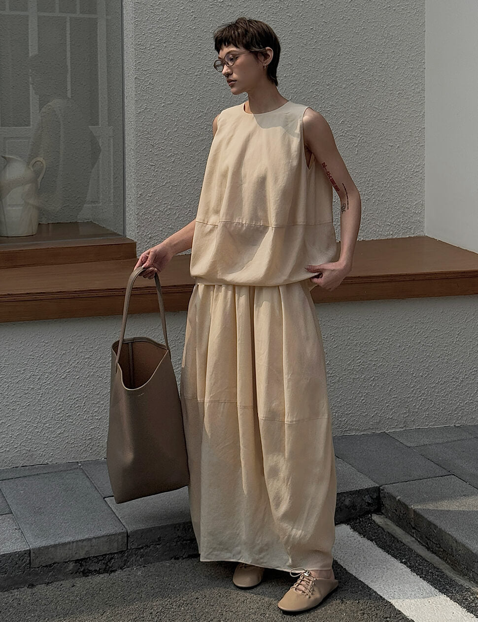 Beige Parachute Skirt -PREORDER