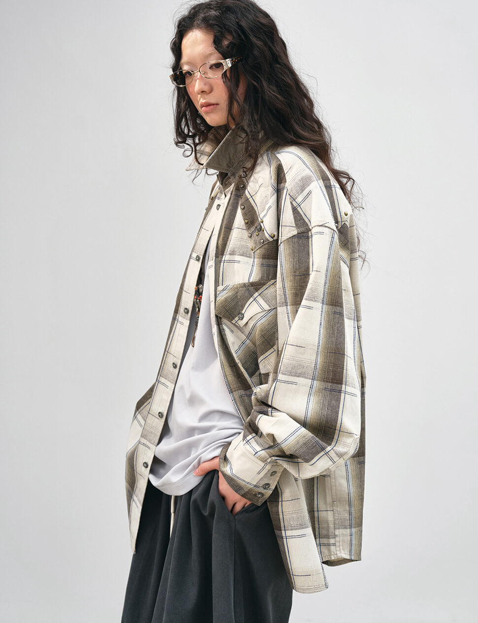 Sage Plaid Studded Shirt -PREORDER