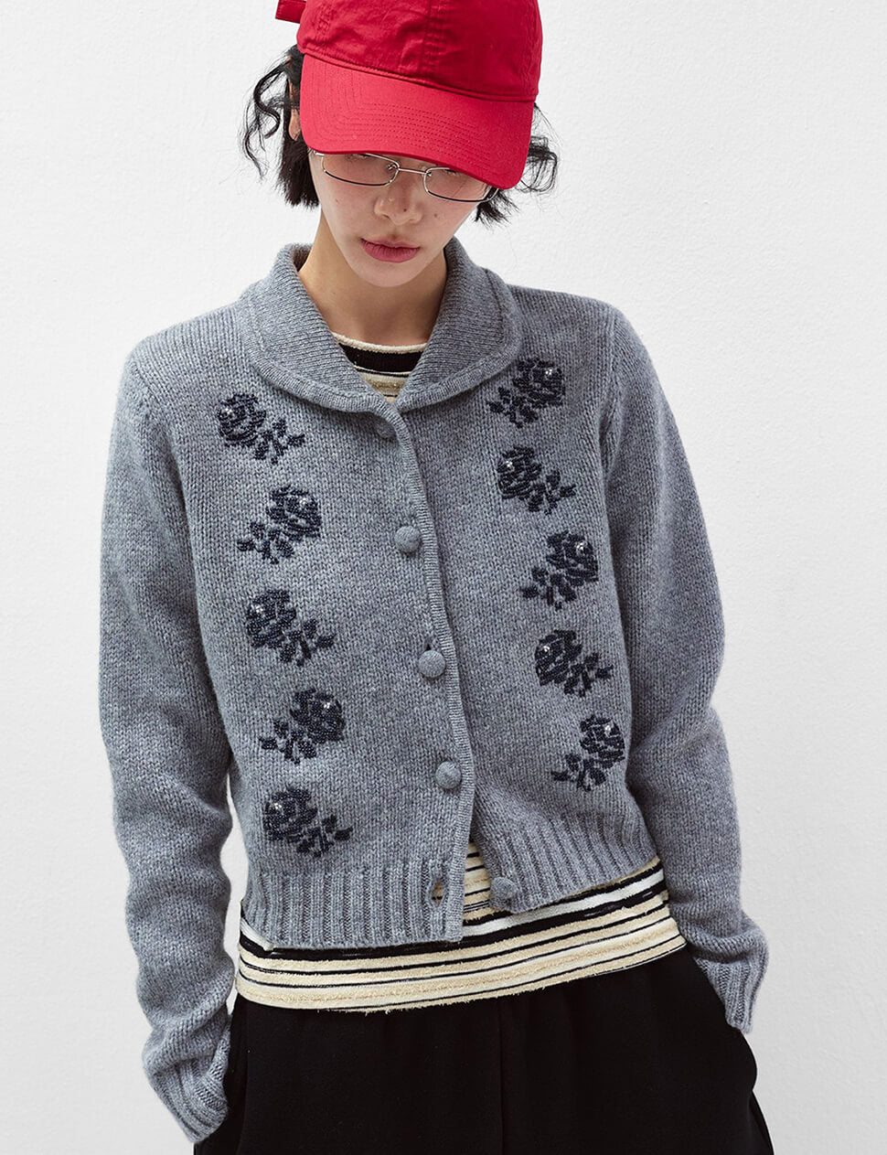 Grey Beaded Cardigan -PREORDER