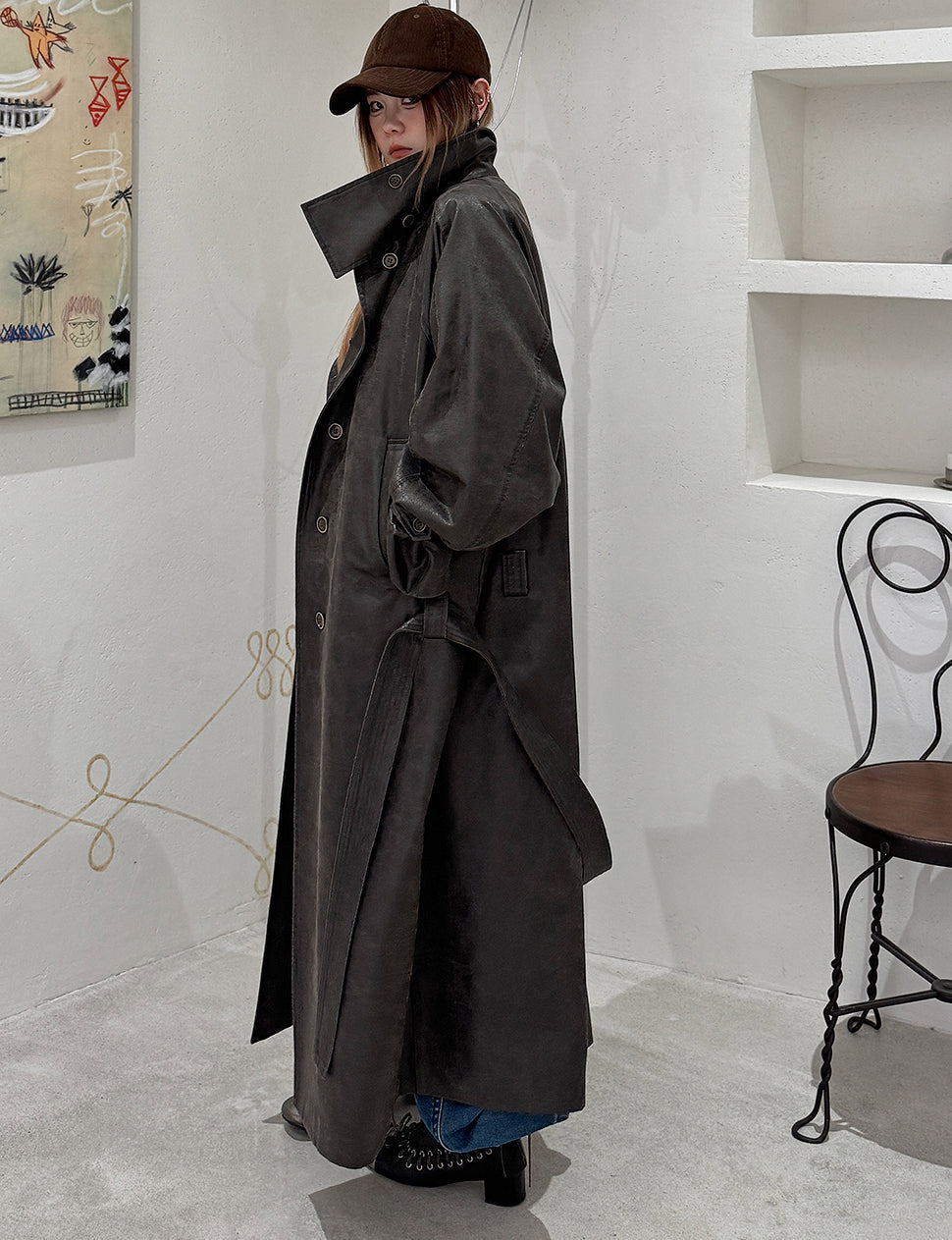 Distressed Leather Trench-PREORDER