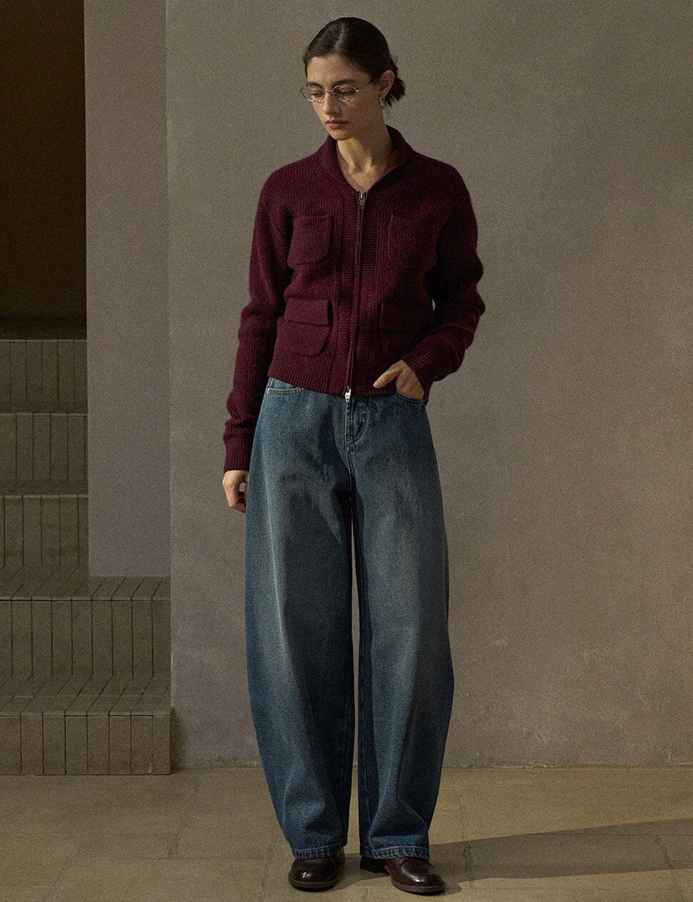 Bordeaux Pocket Zip Cardigan-PREORDER