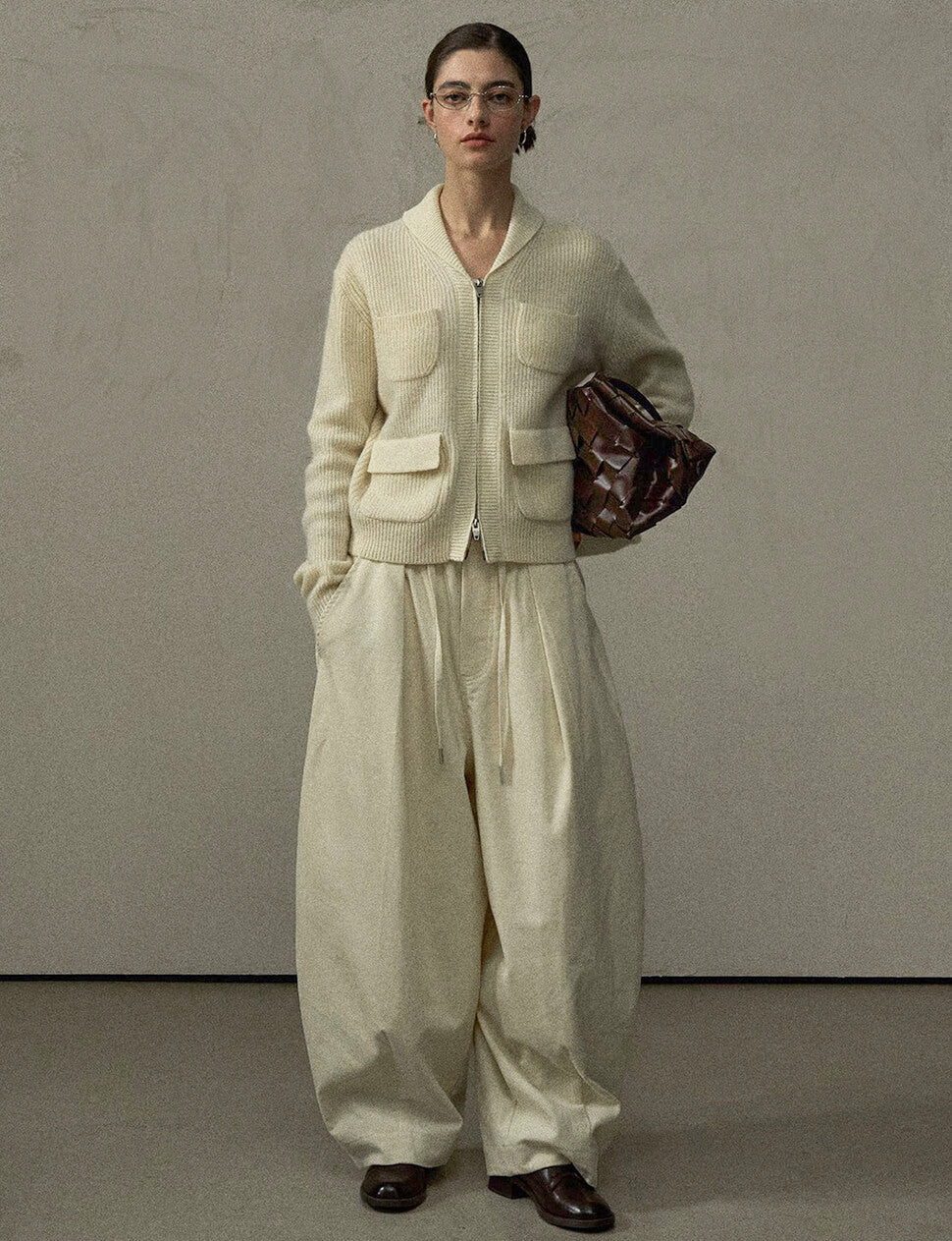 Ivory Pocket Zip Cardigan-PREORDER