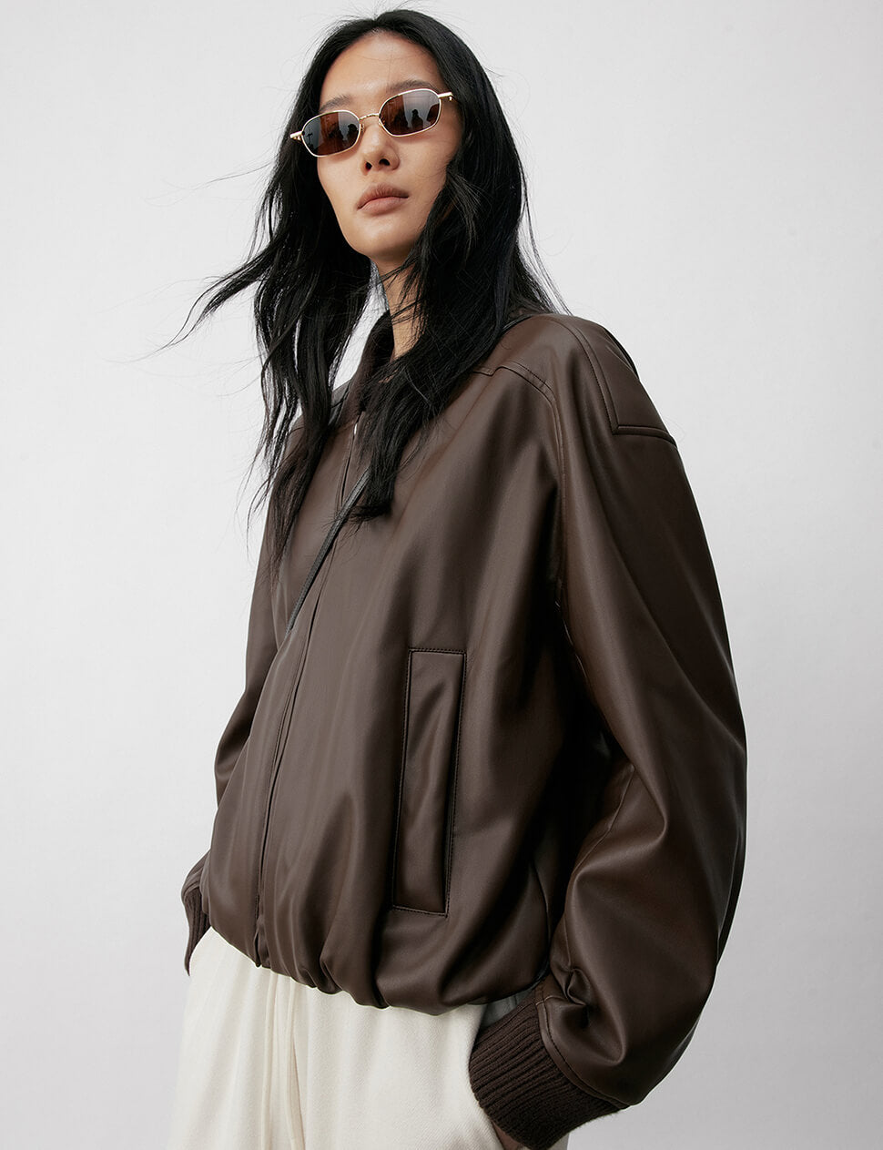 Brown Leather Bomber Jacket-PREORDER