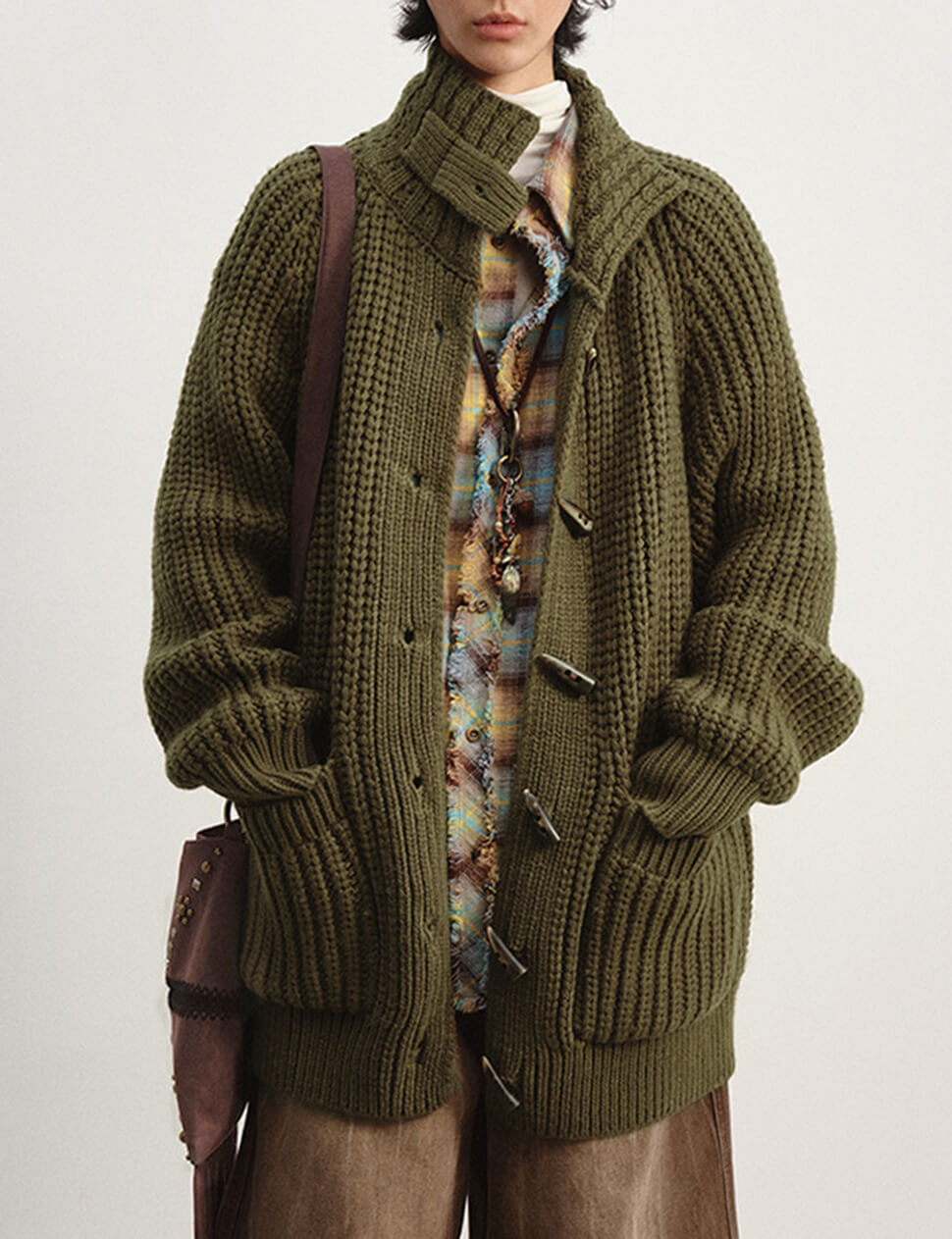 Olive Horn-Hook Chunky Cardigan -PREORDER