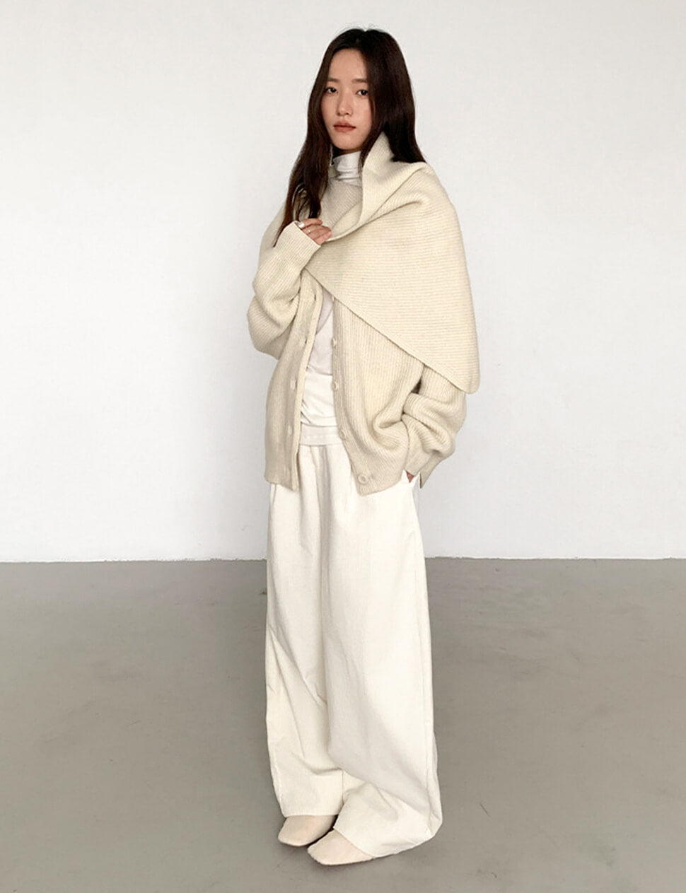 Ivory Scarf Knit Cardigan-PREORDER