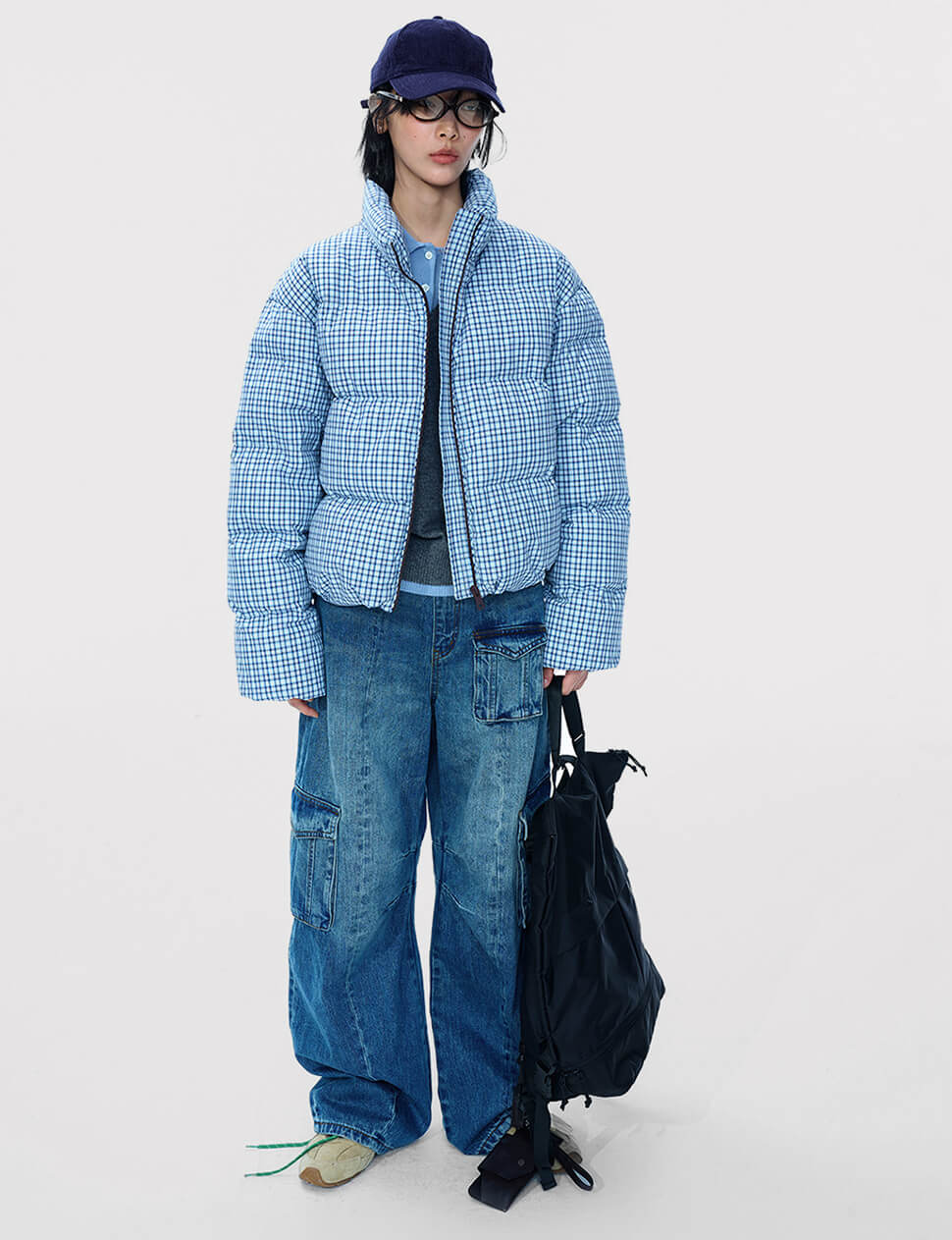 Blue Plaid Puffy Jacket-PREORDER