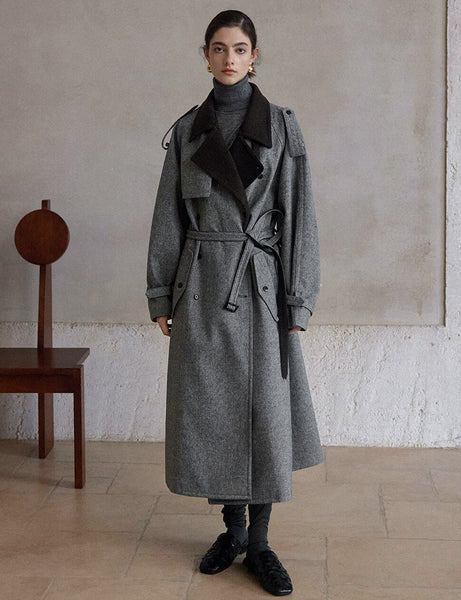 Contrast Collar Trench Coat -PREORDER