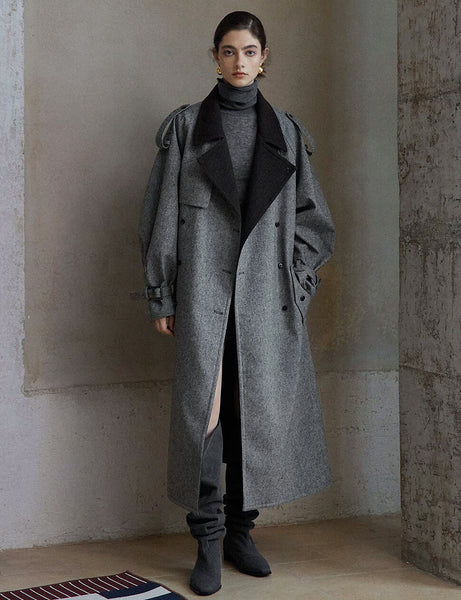 Contrast Collar Trench Coat -PREORDER