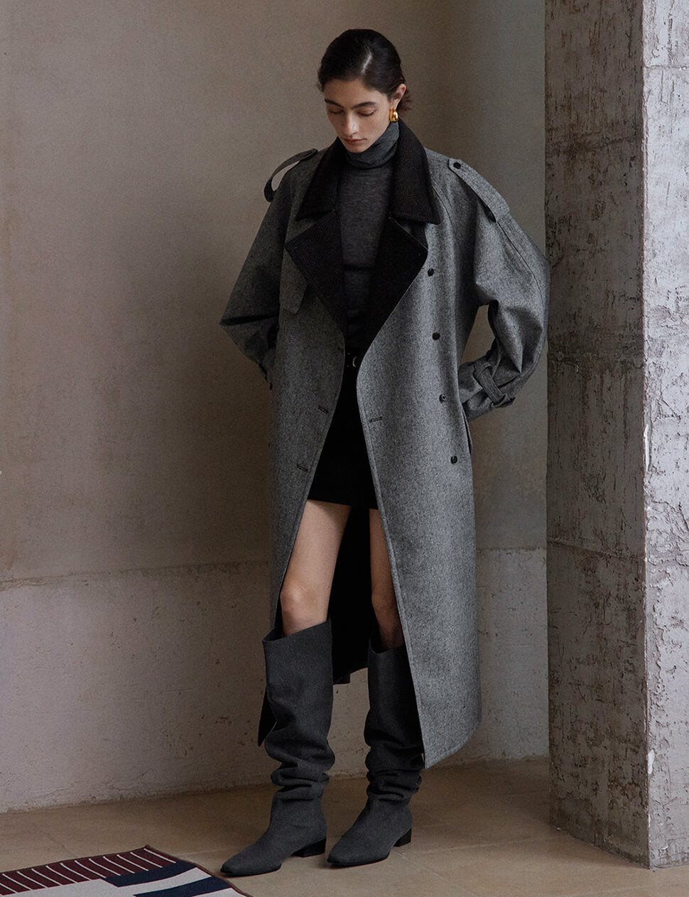 Contrast Collar Trench Coat -PREORDER