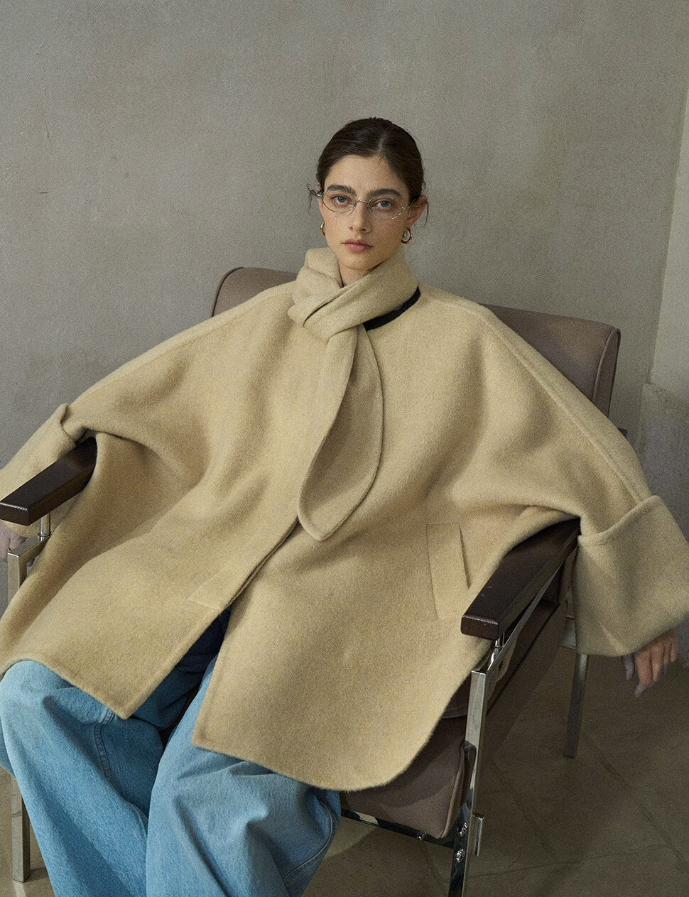 Almond Oversized Scarf Coat -PREORDER