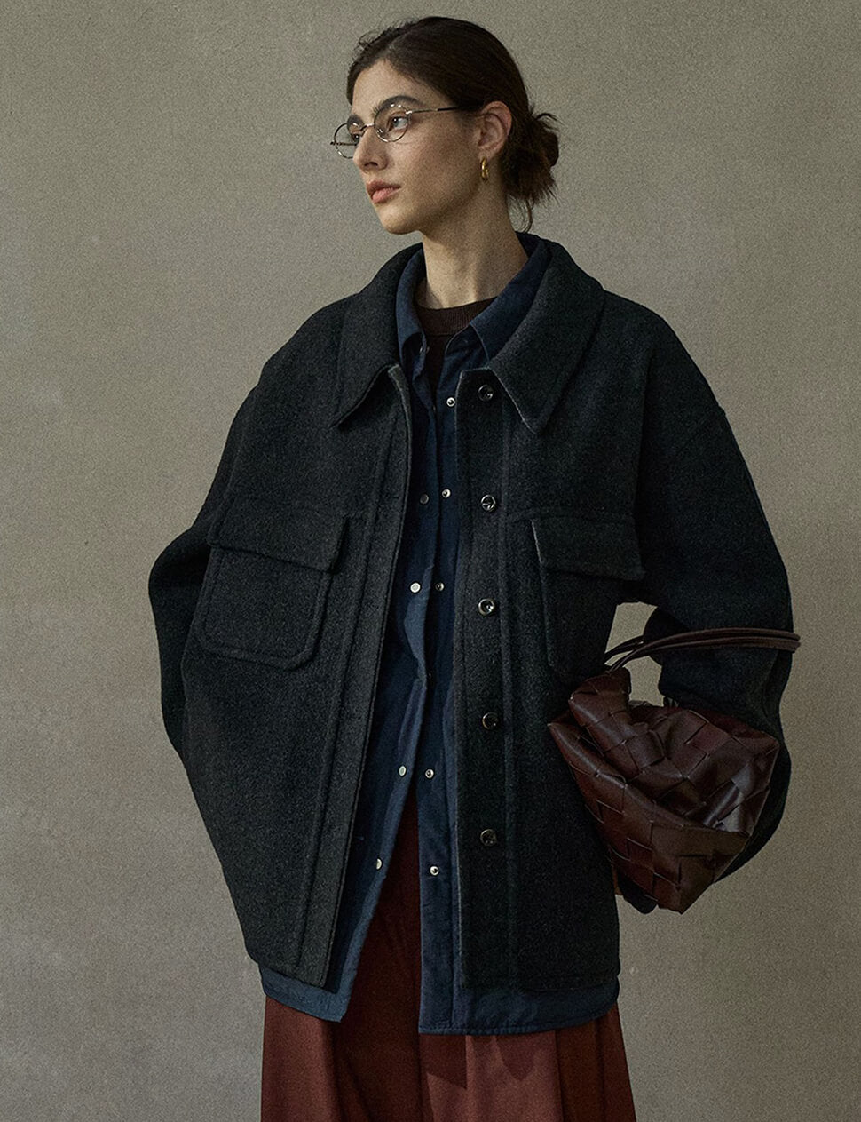 Dark Grey Wool Shirt Jacket -PREORDER