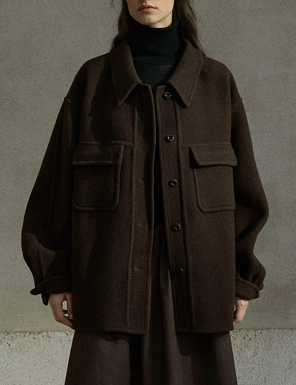 Brown Wool Shirt Jacket -PREORDER