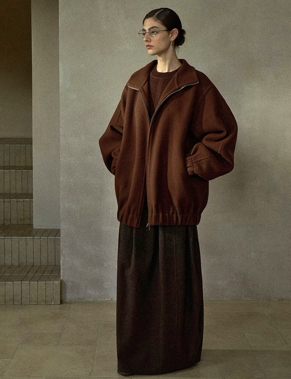 Brown Wool Bomber Jacket -PREORDER