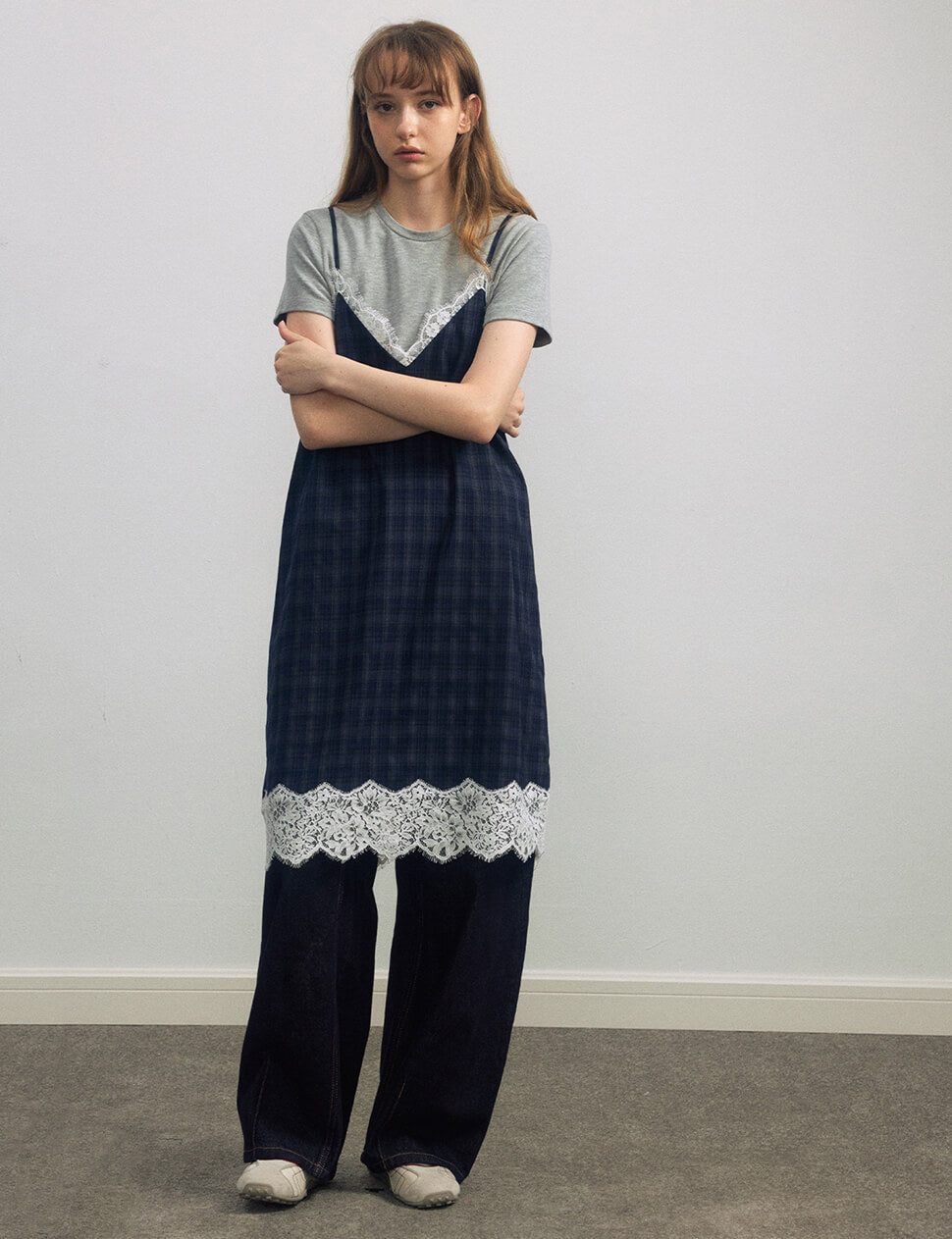 Plaid Lace Trim Dress -PREORDER