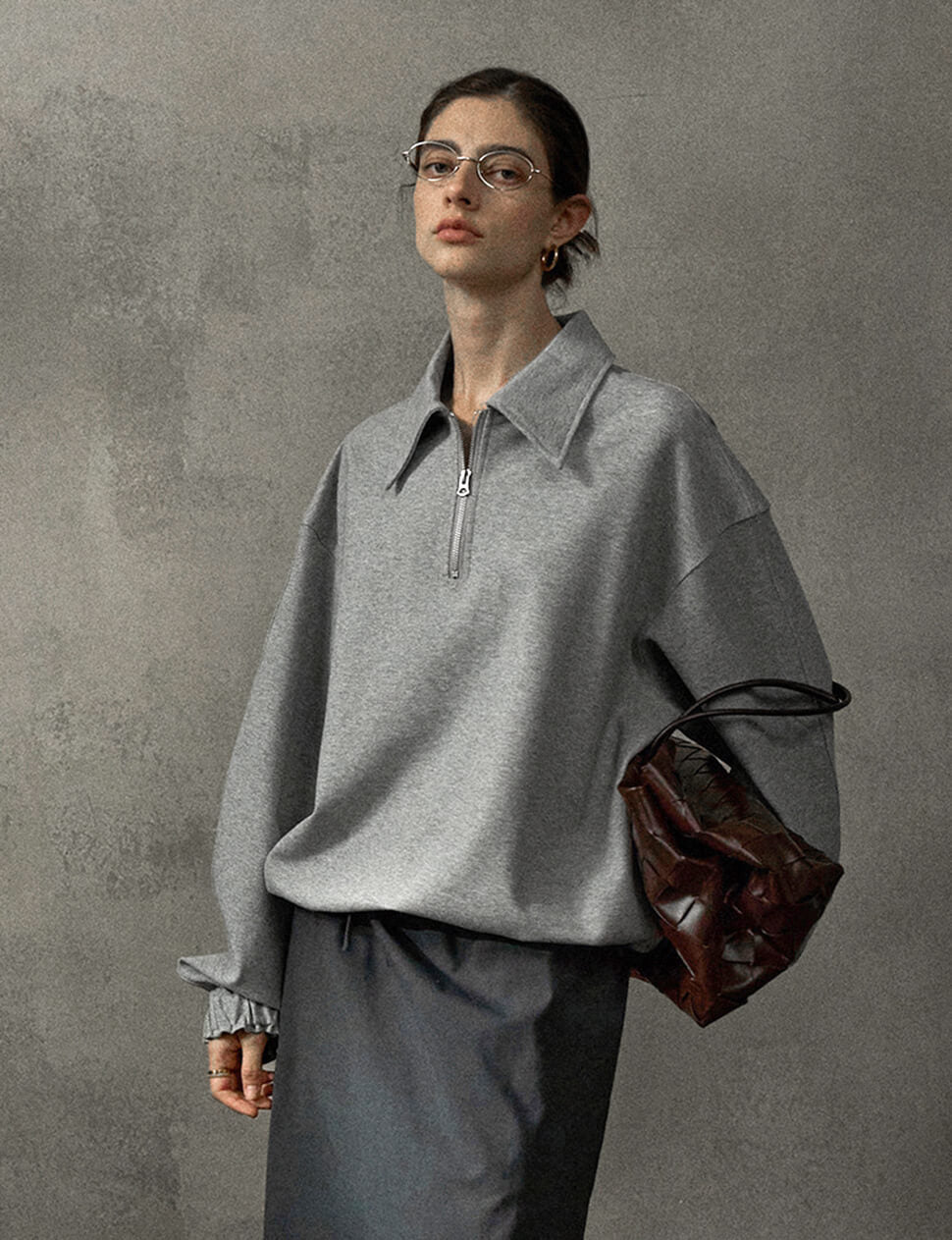 Grey Zip Collar Sweatshirt -PREORDER