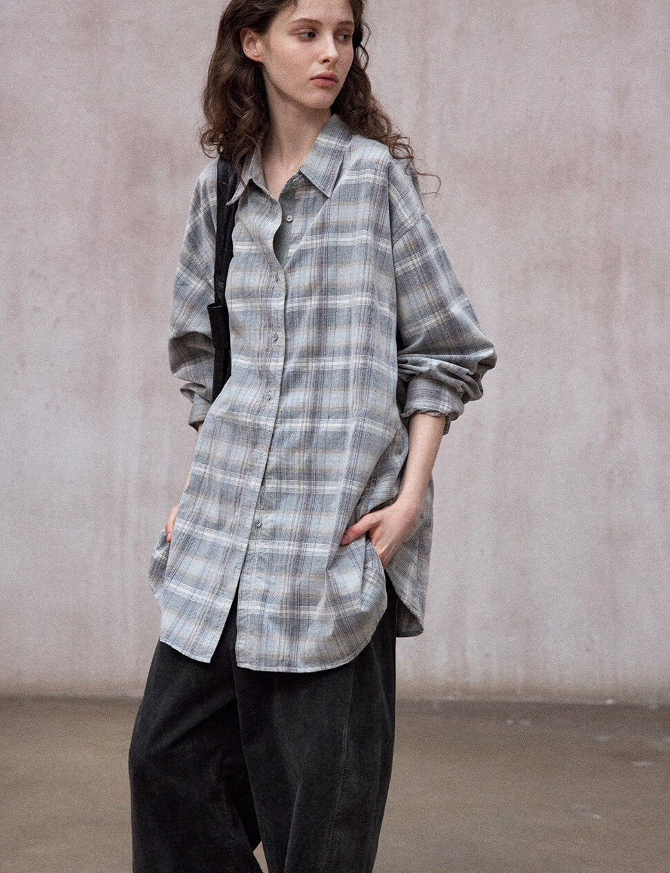 Grey Plaid Oversized Shirt -PREORDER